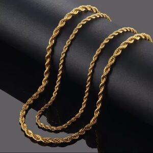 New 3 mm gold tone stainless steel rope chain choker necklace 18” 12.1B